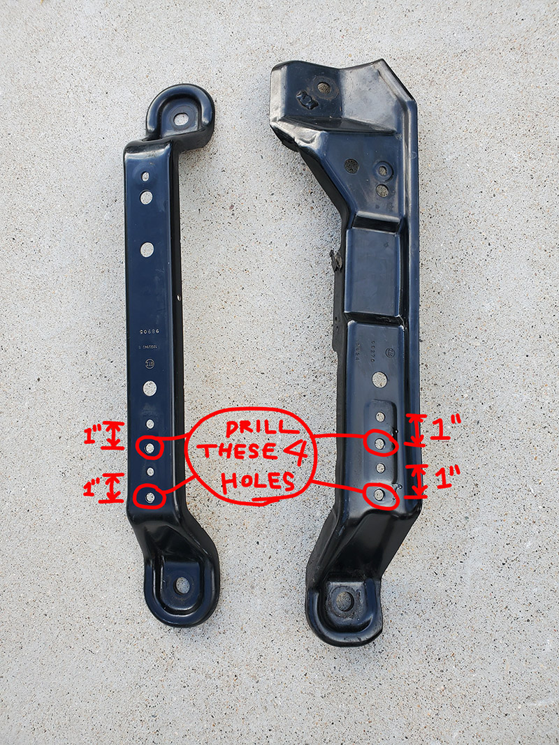 Stock JK driver seat brackets with hour holes drilled into them.